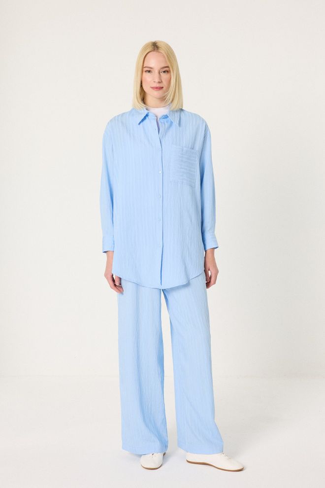 Touche Prive Blue Casual Palazzo Set With Oversized Fit Wholesale Clothing Casual