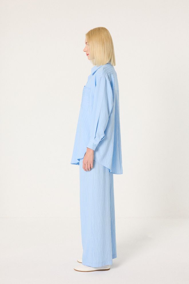 Touche Prive Blue Casual Palazzo Set With Oversized Fit Wholesale Clothing 5