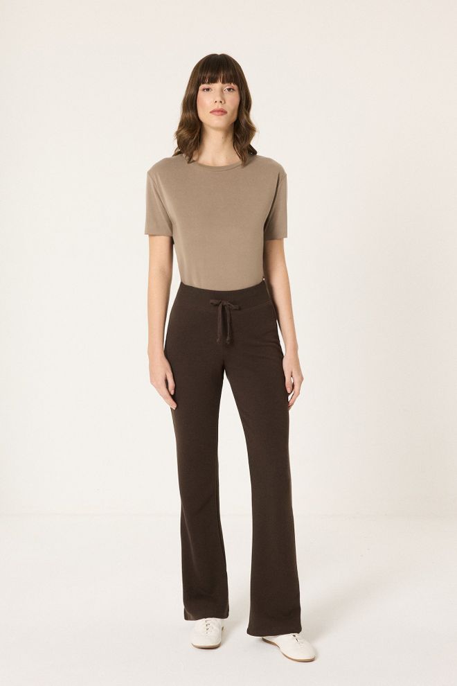 Touche Prive Brown Bootcut Pants With Flare Leg And Drawstring Wholesale Clothing Modest