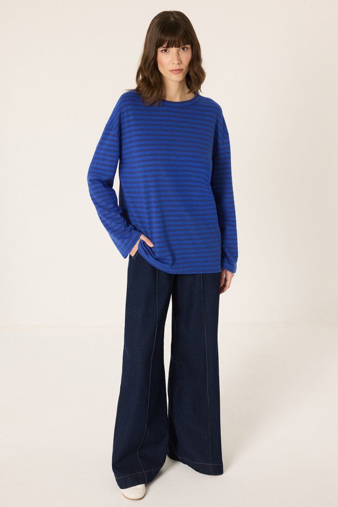 Touche Prive Blue Casual Oversized Fit Striped Shirt Wholesale Clothing Casual