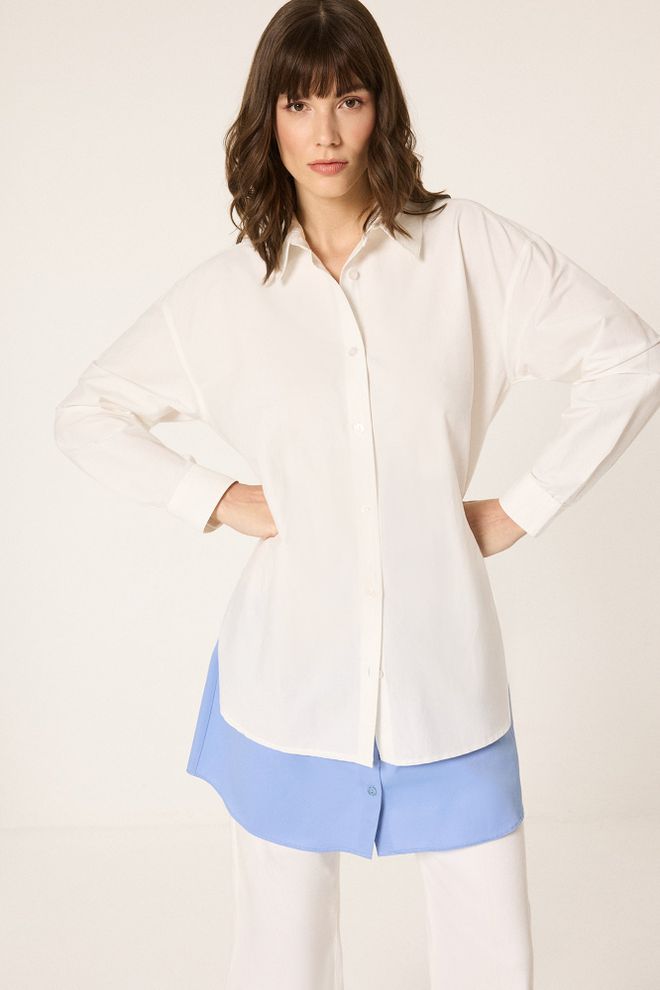 Touche Prive Weißes Hemd Mit Übergroßem Langarm Großhandelskleidung Lässig