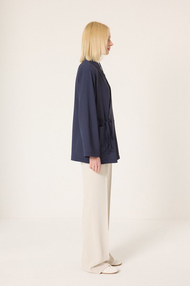 Touche Prive Кимоно Темно синий Этнический С V образным Вырезом И Накладным Карманом Оптовая продажа одежды Скромный