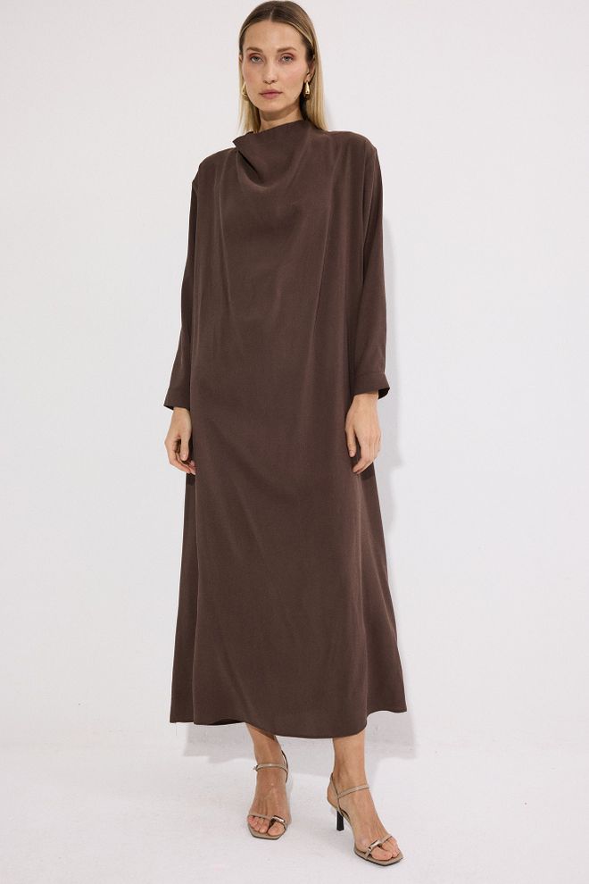 Touche Prive Elegant Brown Modest Floor Length Shift Dress Wholesale Clothing Spring