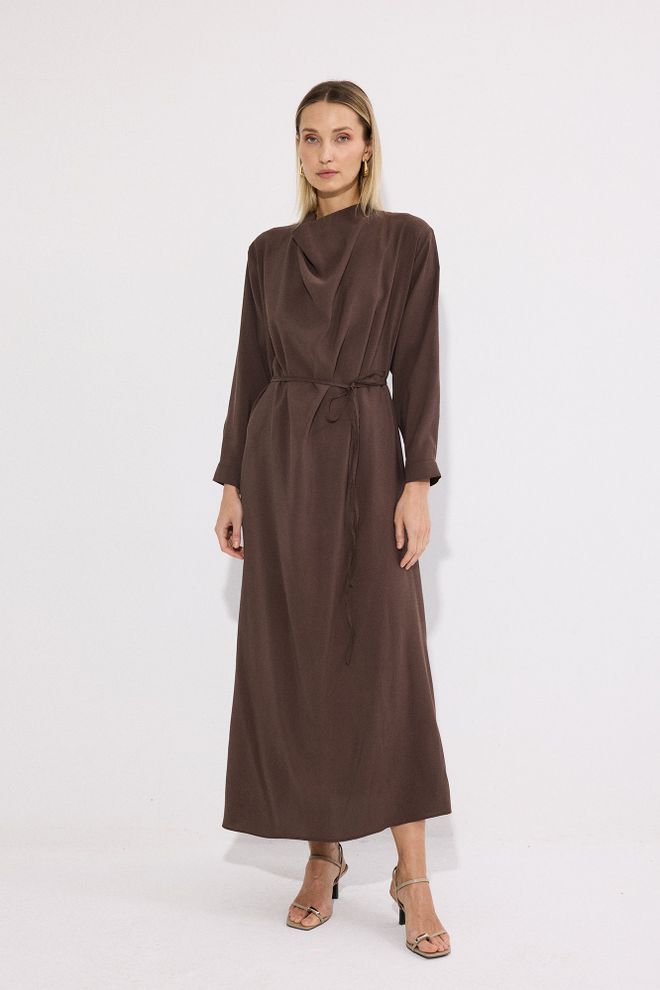 Touche Prive Elegant Brown Modest Floor Length Shift Dress Wholesale Clothing Work