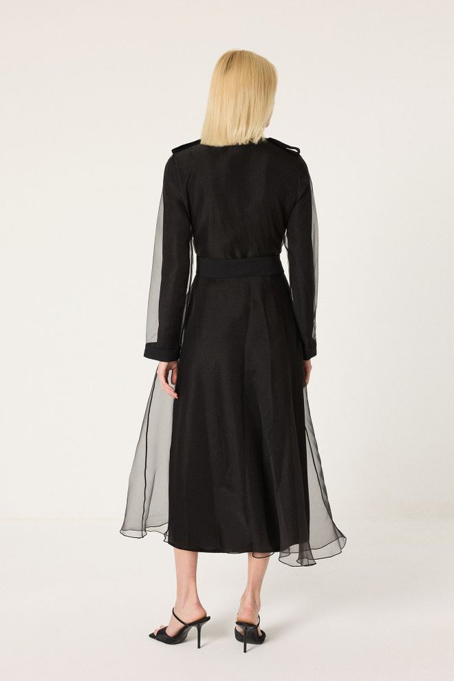 Touche Prive Elegancka Czarna Sukienka W Kształcie Litery A Z Długimi Rękawami Hurtowa sprzedaż odzieży Skromny