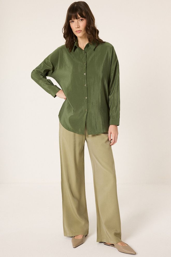 Touche Prive Green Casual Oversized Polo Neck Shirt Wholesale Clothing Lounge