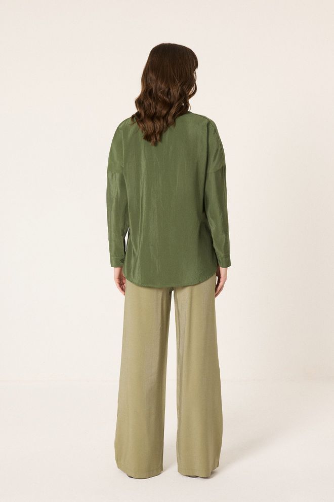 Touche Prive Green Casual Oversized Polo Neck Shirt Wholesale Clothing 1