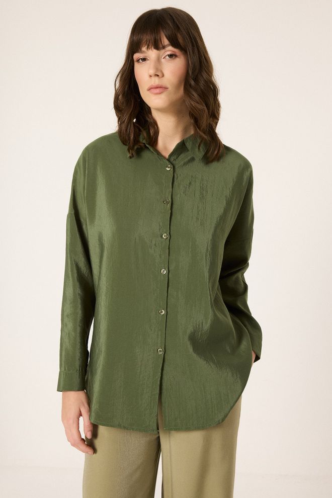 Touche Prive Green Casual Oversized Polo Neck Shirt Wholesale Clothing Spring