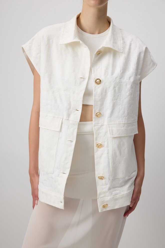 Touche Prive Vestă Albă Lungă Croială Supradimensionată Cu Nasturi Îmbrăcăminte cu ridicata Casual