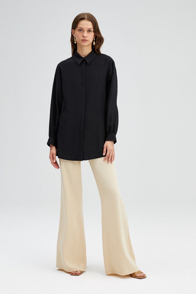 Touche Prive Črna Majica Oversized Fit Z Zarezanim Vratom Oblačila na debelo Ležerno