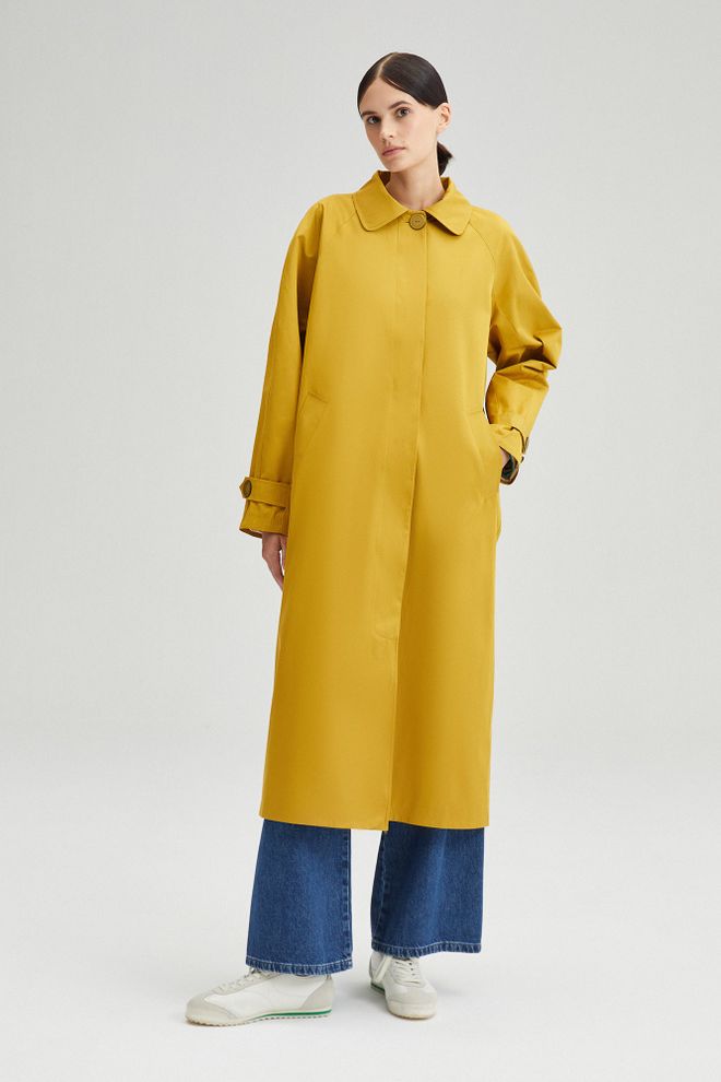 Touche Prive Жълт Елегантен Едноредов Тренчкот Дрехи на едро 1