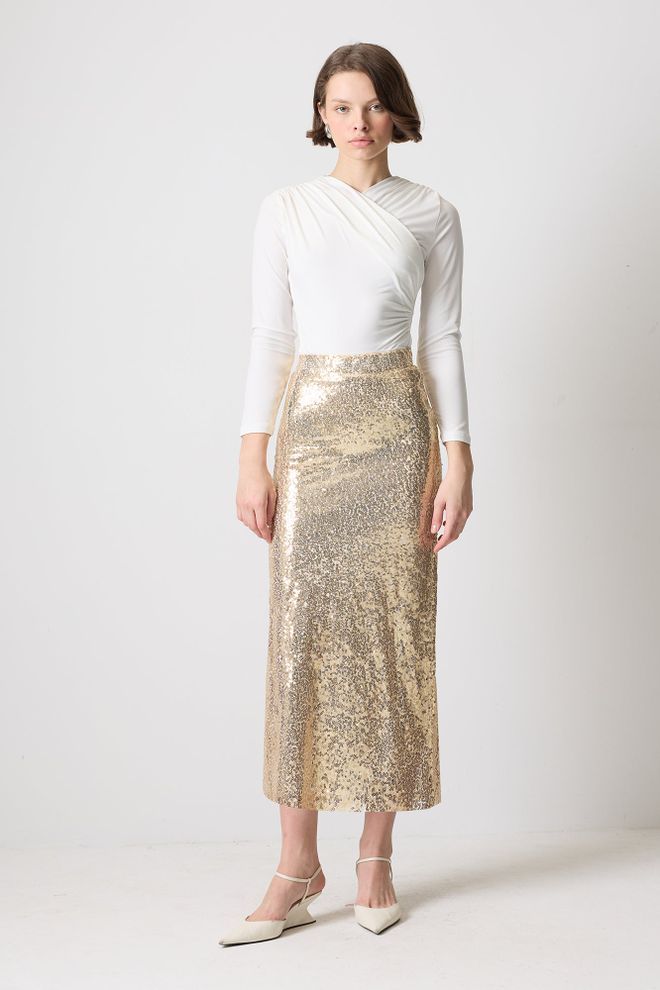 Touche Prive Gold Elegant Glam Formal Skirt Wholesale Clothing Formal