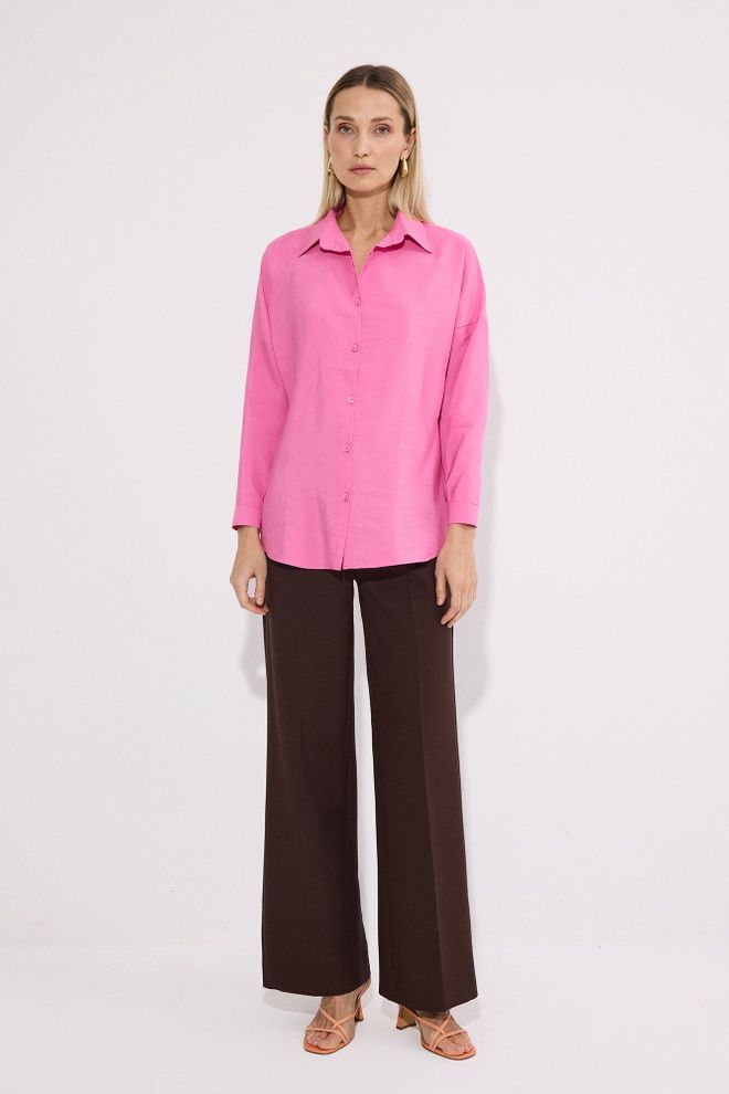 Touche Prive Pink Oversized Casual Shirt With Notched Neck Wholesale Clothing Formal