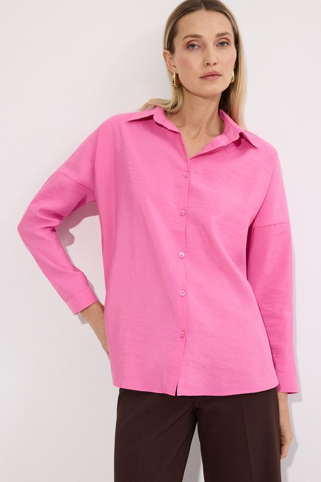 Touche Prive Pink Oversized Casual Shirt With Notched Neck Wholesale Clothing 1