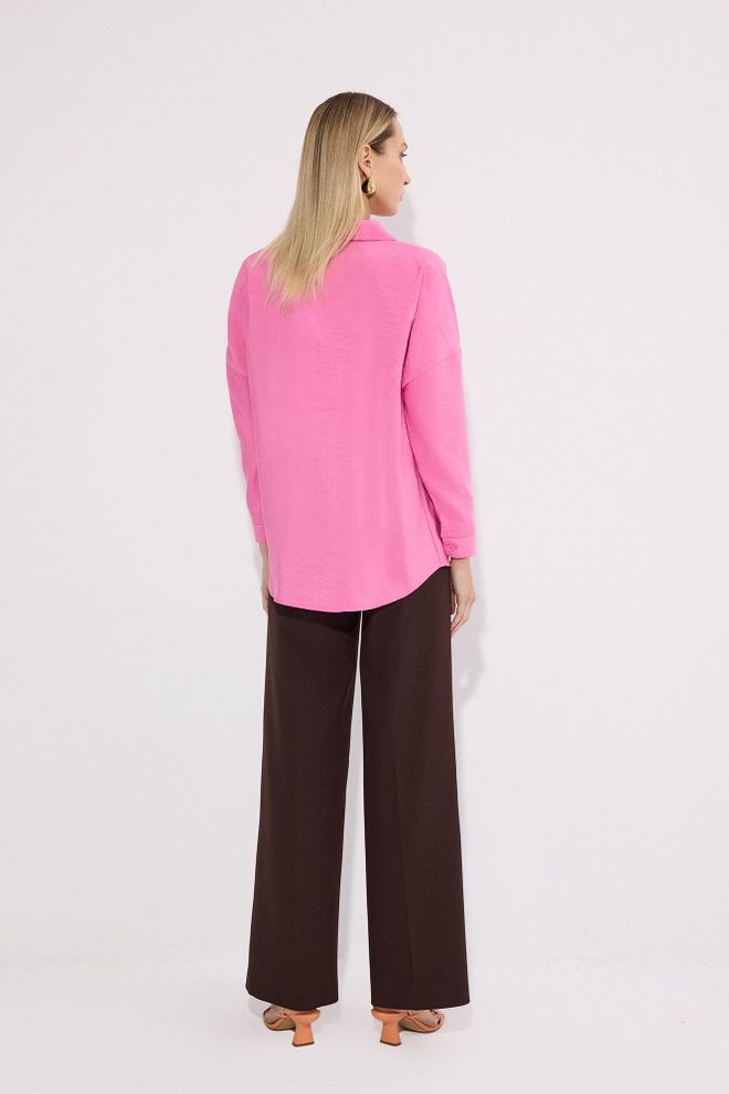 Touche Prive Camicia Rosa Oversize Casual Con Collo Dentellato Abbigliamento all'ingrosso Casuale