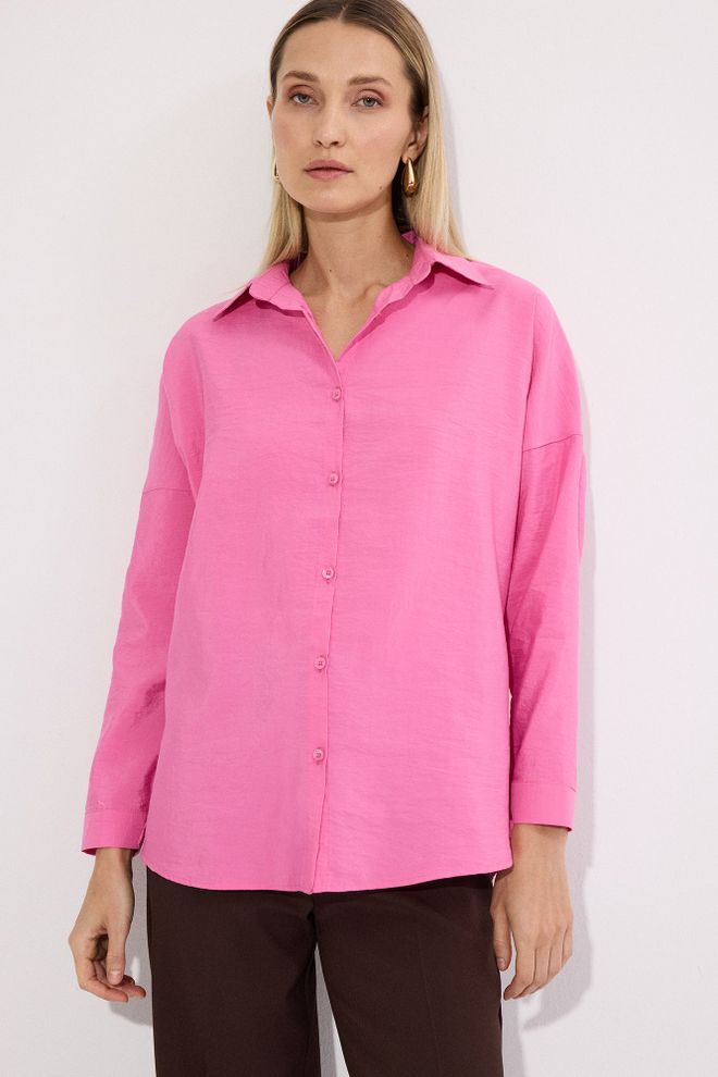 Touche Prive Pink Oversized Casual Shirt With Notched Neck Wholesale Clothing Lounge
