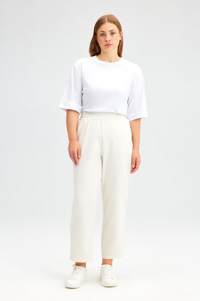 Touche Prive Pantaloni Bianchi Casual Modesti Mom Vita Alta Ritagliati Abbigliamento all'ingrosso Modesto