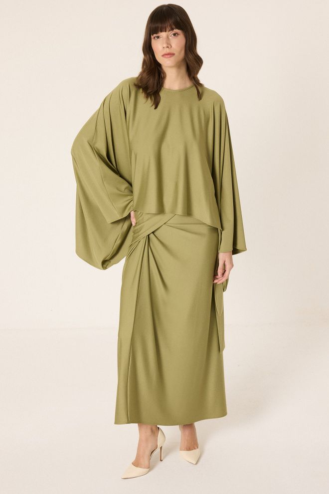 Touche Prive Khaki Oversized Elegante Wrap Maxi Set Groothandel Kleding Bescheiden