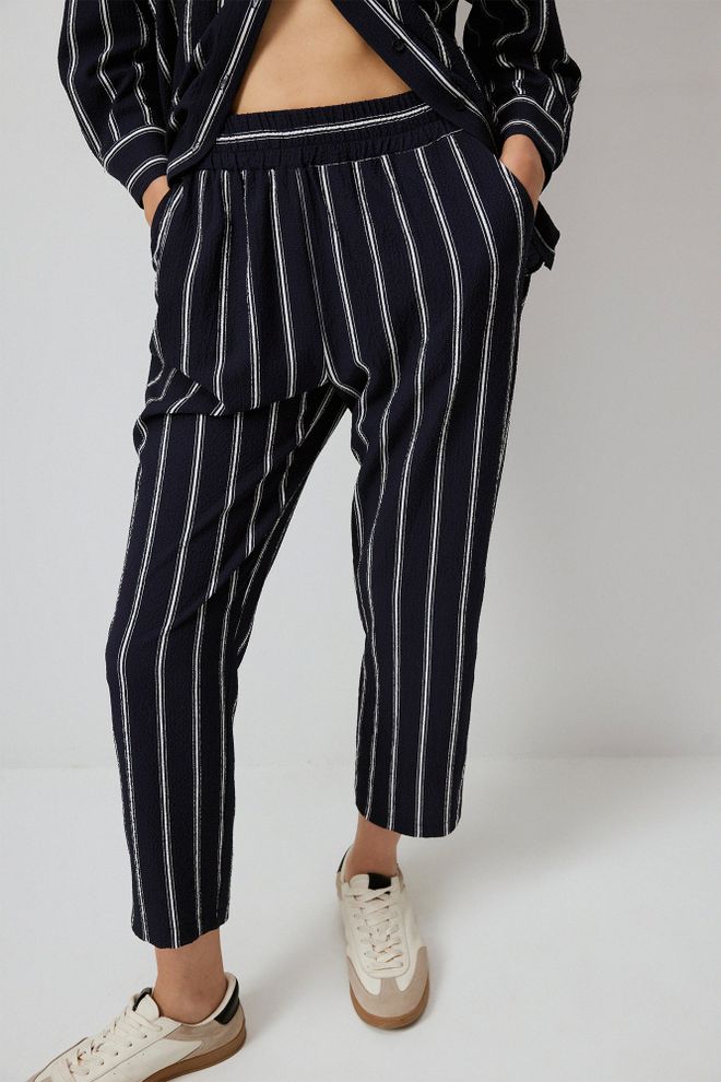 Touche Prive Set Marineblauw Gestreept Casual Streetwear Groothandel Kleding Bescheiden