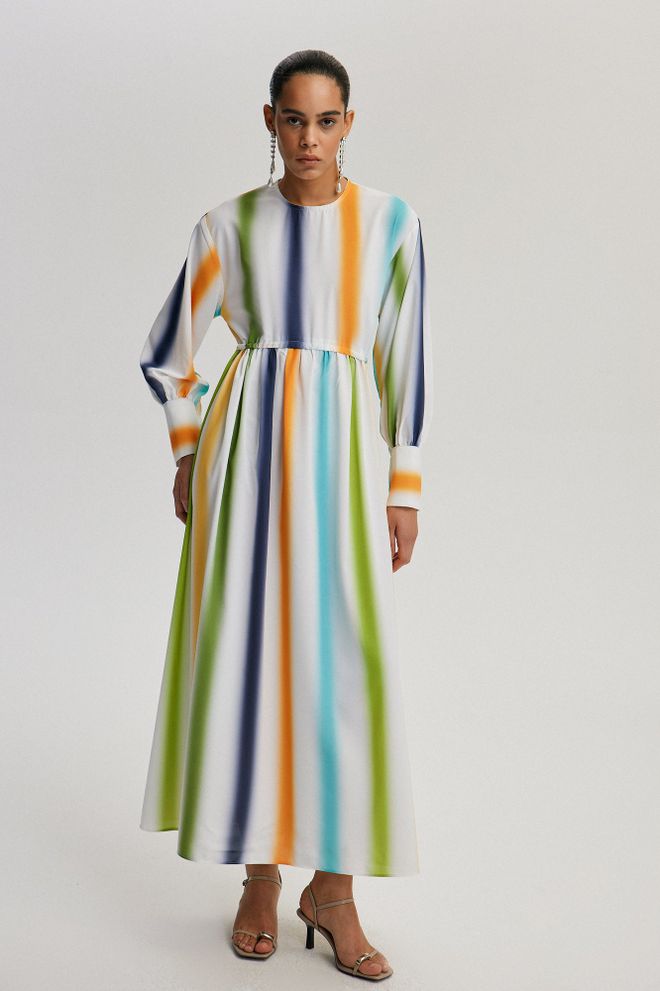 Touche Prive فستان لون المزيج بقصة ألف مع مخطط ملابس بالجملة محتشم