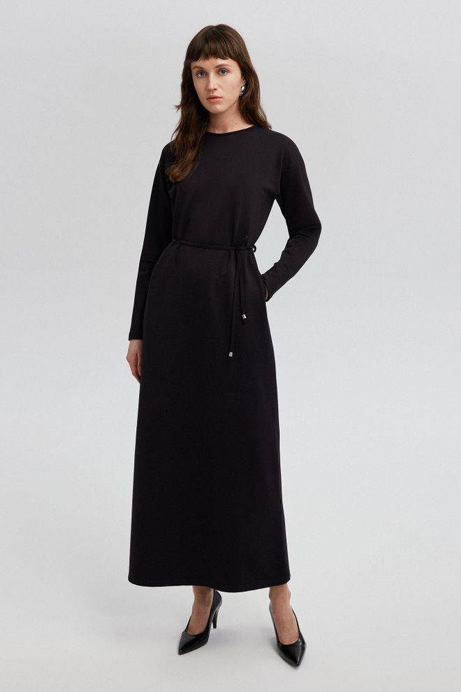 Touche Prive فستان أسود بتحويل بأكمام طويلة ملابس بالجملة محتشم