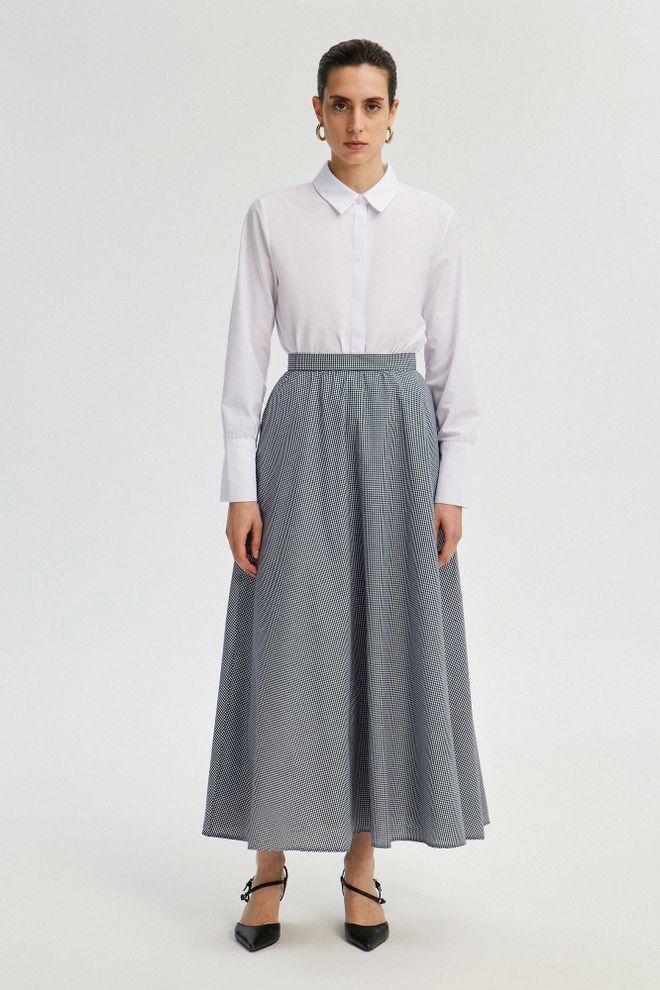 Touche Prive Црна Карирана Макси Сукња Фларед Са Високом Струком Велепродаја одеће скроман