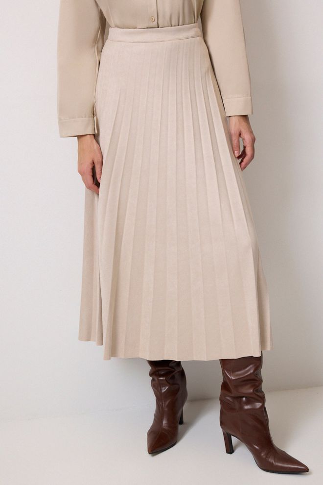 Touche Prive Беж Елегантна Плеатед Миди Сукња Велепродаја одеће скроман