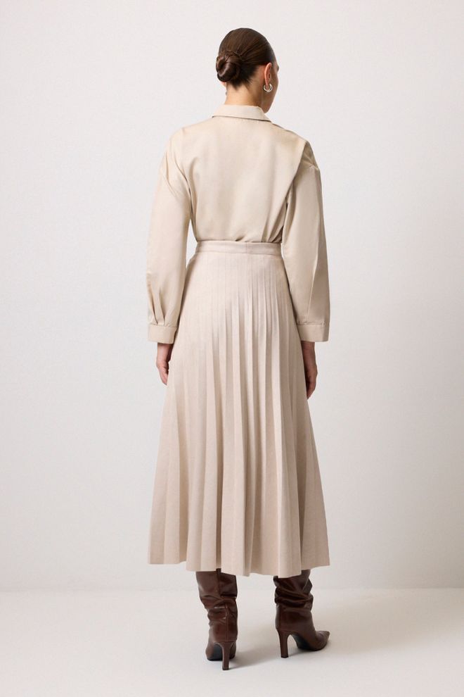 Touche Prive Елегантна Бежова Плисирана Миди Пола Дрехи на едро Пролет