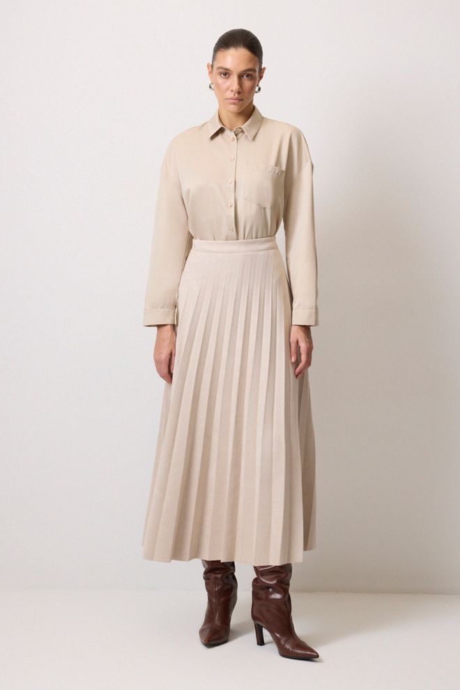 Touche Prive Елегантна Бежова Плисирана Миди Пола Дрехи на едро Работа