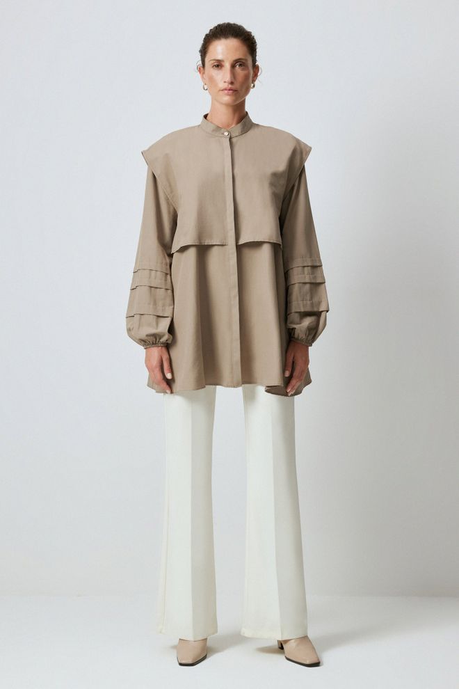 Touche Prive Каки Скромна Елегантна Кошуља Са Балон Рукавима Велепродаја одеће скроман