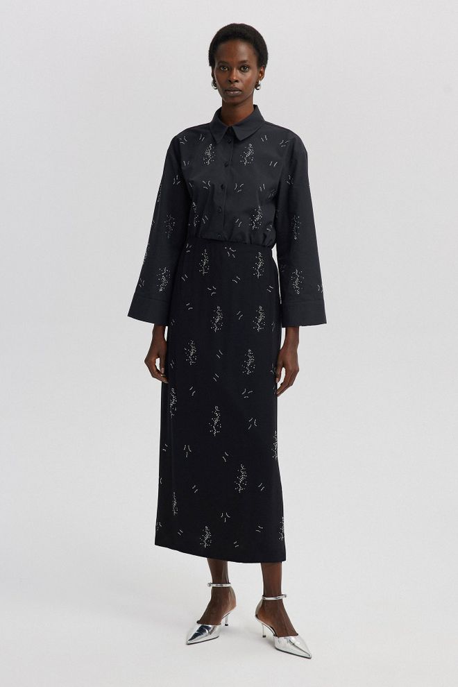 Touche Prive Црна Елегантна А линијска Макси Сукња Геометријска Висок Струк Велепродаја одеће скроман