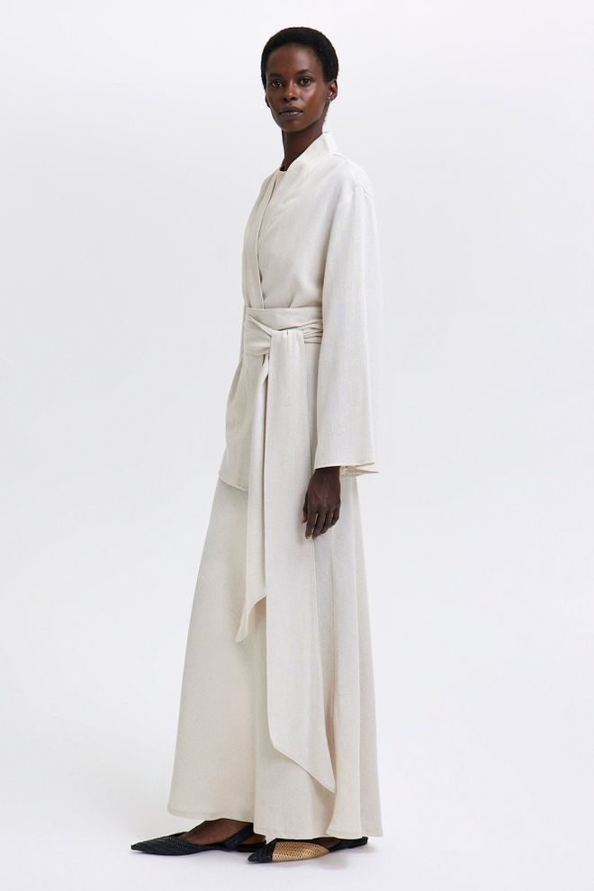 Touche Prive Beige Elegant Bescheiden Set Met Uitlopende Maxi Rok Groothandel Kleding Bescheiden