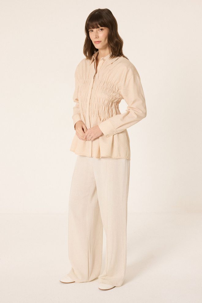 Touche Prive Beżowa Paski Casual Koszula Polo Hurtowa sprzedaż odzieży Skromny