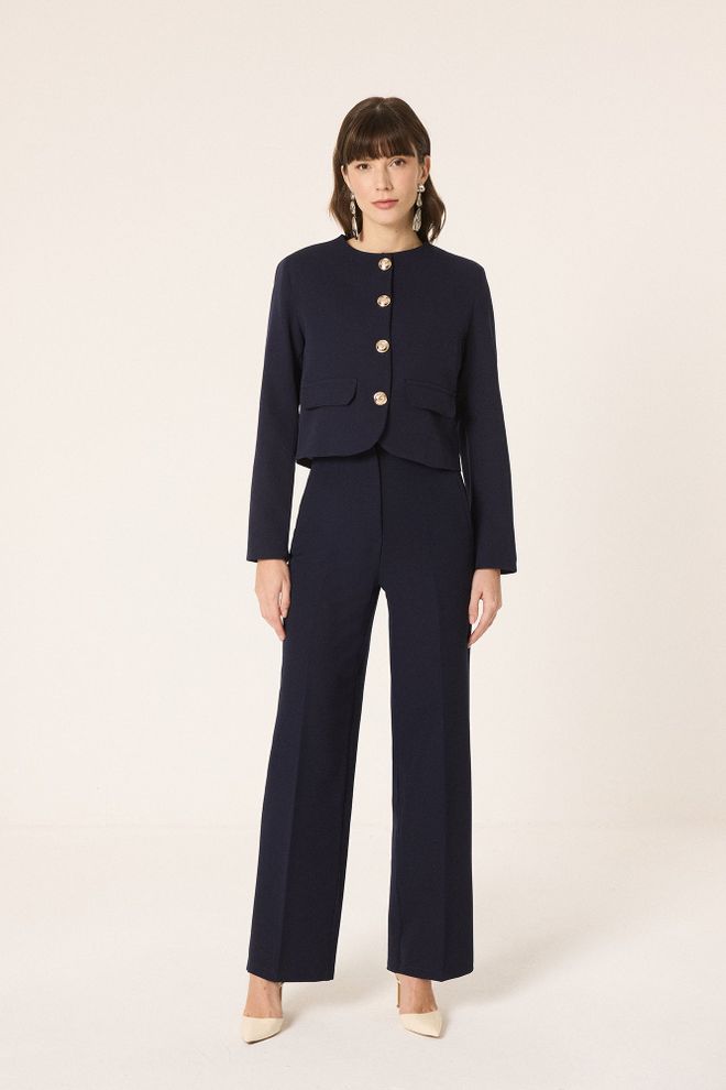 Touche Prive Pantaloni Eleganti Blu Navy A Vita Alta Abbigliamento all'ingrosso Annata