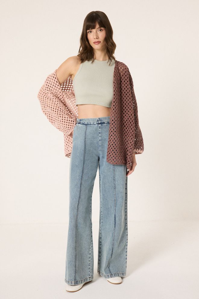 Touche Prive Pantaloni Palazzo Blu Con Vita Alta E Gamba Larga Abbigliamento all'ingrosso Casuale