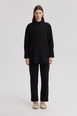 A wholesale clothing model wears tou12748-linen-look-shirt-black, Turkish wholesale  of 