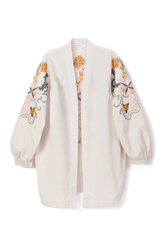 A wholesale clothing model wears TOU10010 - Embroidered Kimono Jacket, Turkish wholesale Kimono of Touche Prive