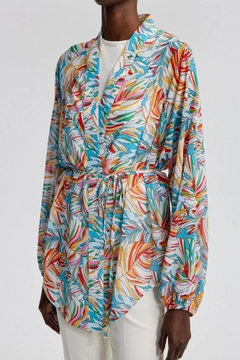 Модель оптовой продажи одежды носит tou12819-patterned-chiffon-kimono-mix-color, турецкий оптовый товар Кимоно от Touche Prive.