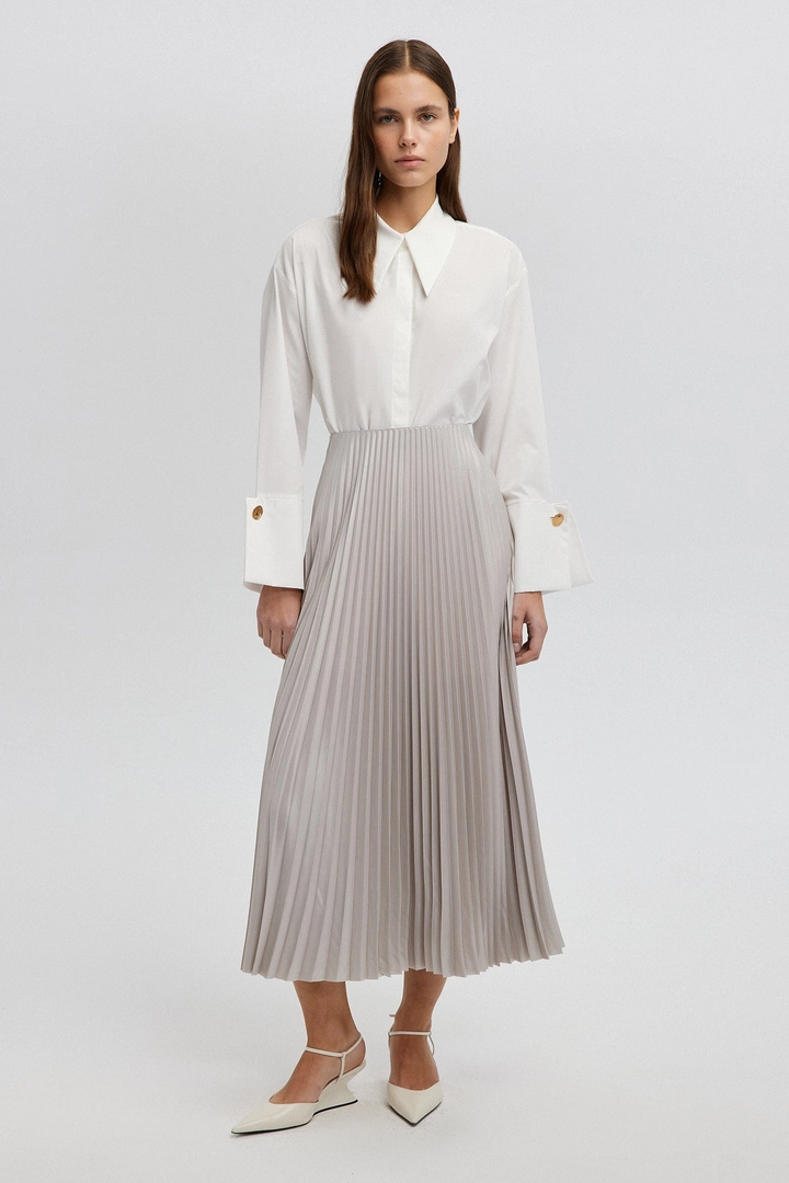 Una modelo de ropa al por mayor lleva tou12849-pleated-skirt-grey, Falda turco al por mayor de Touche Prive