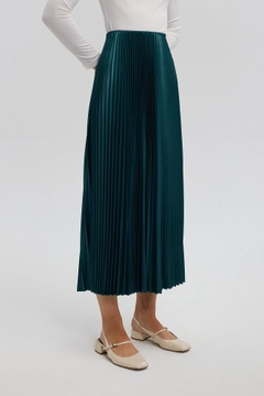 Ένα μοντέλο χονδρικής πώλησης ρούχων φοράει tou12866-pleated-skirt-green, τούρκικο Φούστα χονδρικής πώλησης από Touche Prive