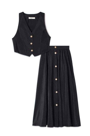 A wholesale clothing model wears  Vest Skirt Cupra Set - Black
, Turkish wholesale Suit of Touche Prive