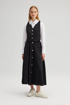 A wholesale clothing model wears TOU10860 - Vest Skirt Cupra Set - Black, Turkish wholesale Suit of Touche Prive