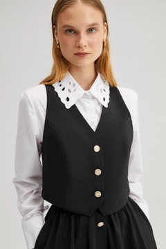 A wholesale clothing model wears TOU10860 - Vest Skirt Cupra Set - Black, Turkish wholesale Suit of Touche Prive