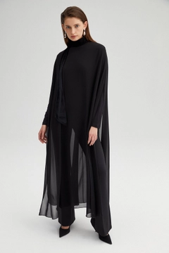 Una modelo de ropa al por mayor lleva TOU11064 - Sleeveless Shiffon Tunic With Neckband - Black, Túnica turco al por mayor de Touche Prive