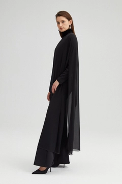 Een kledingmodel uit de groothandel draagt TOU11064 - Sleeveless Shiffon Tunic With Neckband - Black, Turkse groothandel Tuniek van Touche Prive