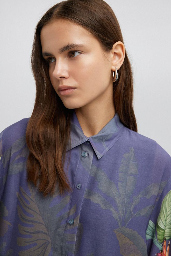 Ilia Vestido De Camisa Estampado Azul Marinho Roupas por atacado Aniversário