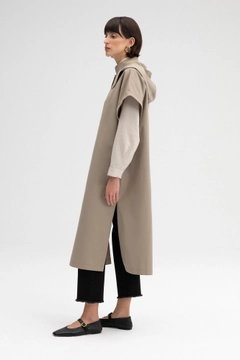 A wholesale clothing model wears TOU11120 - Hooded Vest - Mink, Turkish wholesale Vest of Touche Prive