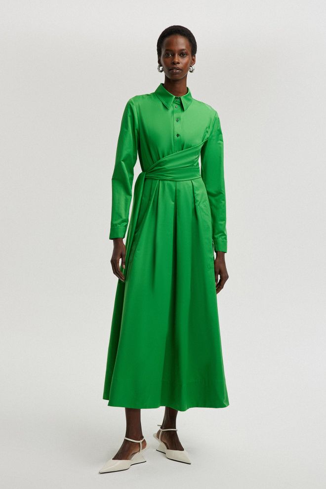 Ilia Vestido Camisero Con Detalle De Corbata Verde Ropa al por mayor Modesto