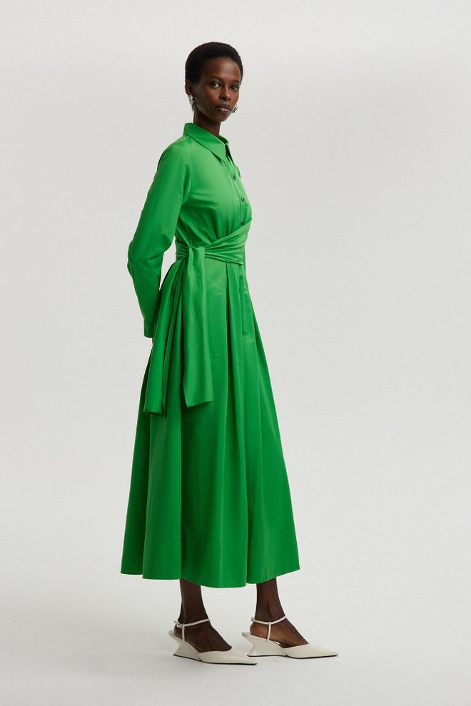 Ilia Tie Detailed Shirt Dress Green Wholesale Clothing Lounge