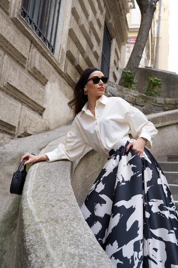 Veľkoobchodný model oblečenia nosí  Vzorovaná saténová sukňa - Ecru
, turecký veľkoobchodný Sukňa od Touche Prive